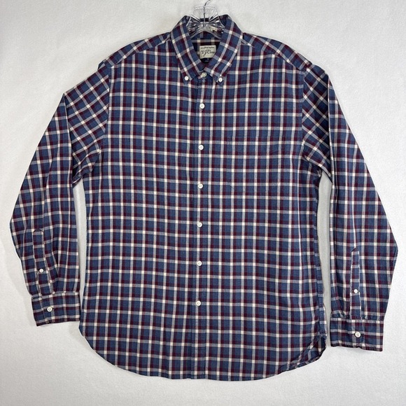 J.Crew Mens Medium Blue Maroon Plaid Button Down Shirt 100% Cotton - Picture 1 of 9